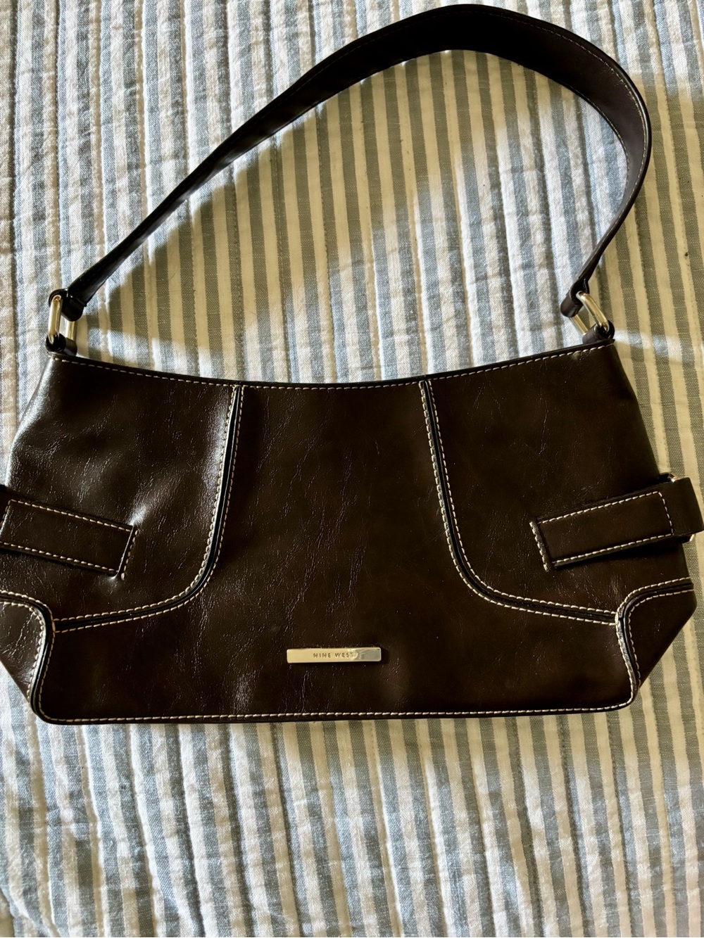 Vintage Y2K Nine West Espresso Brown Baguette Shoulder Bag Minimalist 90s - Picture 4 of 9